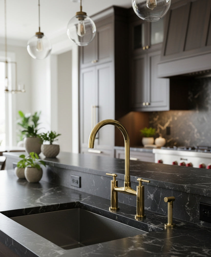 Vintage-Inspired Solid Brass Bridge Kitchen Faucet