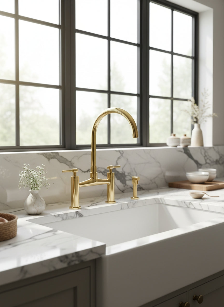 Vintage-Inspired Solid Brass Bridge Kitchen Faucet