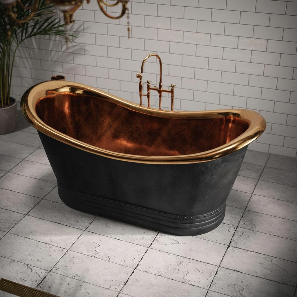 Luxury Black Copper Freestanding Designer Bathtub for Elegant Bathrooms