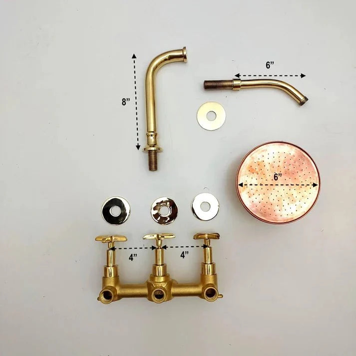 Brasska Unlacquered Brass Shower System – Wall Mounted with Tub Spout & Cross Handle