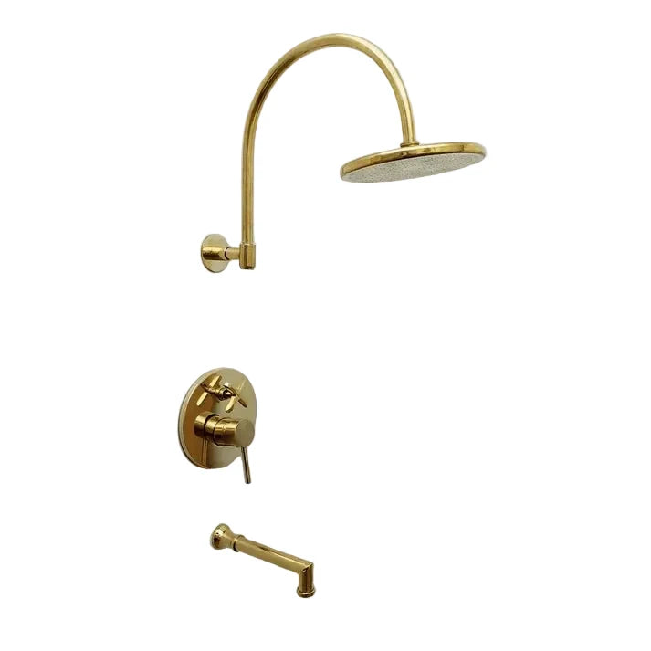 Unlacquered Brass Shower System with Rainfall Head and Tub Spout