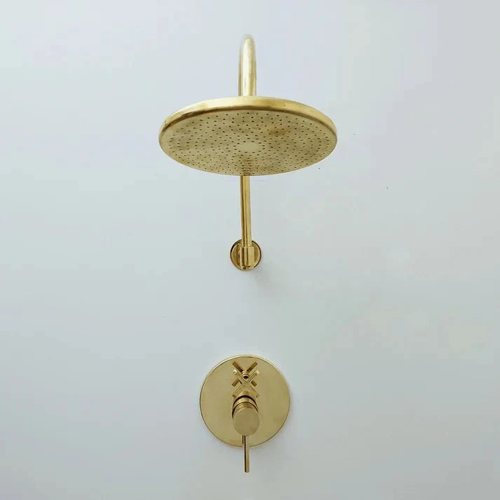 Unlacquered Brass Shower System with Rainfall Head and Tub Spout