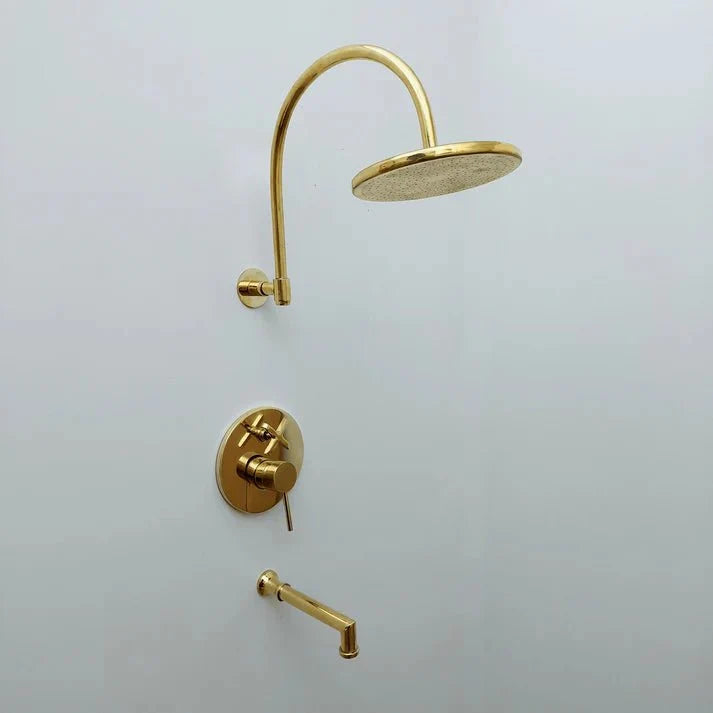 Unlacquered Brass Shower System with Rainfall Head and Tub Spout