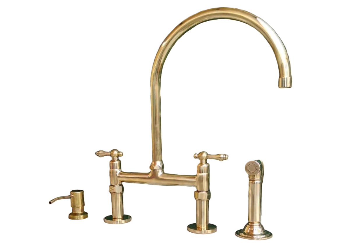 Bridge kitchen faucet with side sprayer Unlacquered Brass