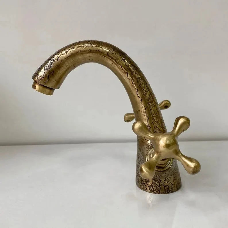 Elegant Bronze Bathroom Faucet with Double Handle and Single Hole Vanity Design