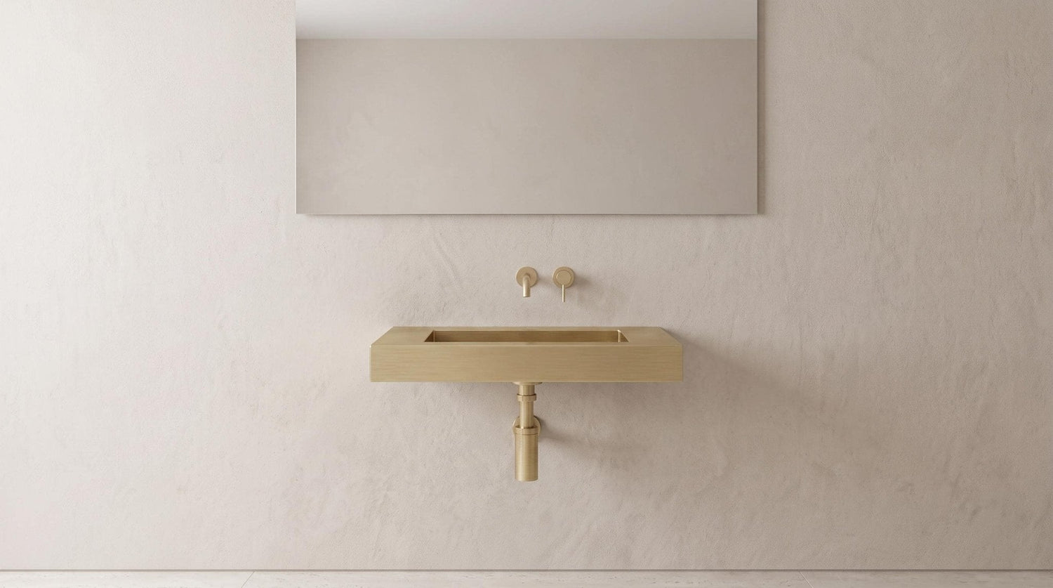 Brushed Brass Wall Mounted Sink, Handmade Rectangular Bathroom Basin, Luxury Powder Room Sink With Faucet and Bottle Trap