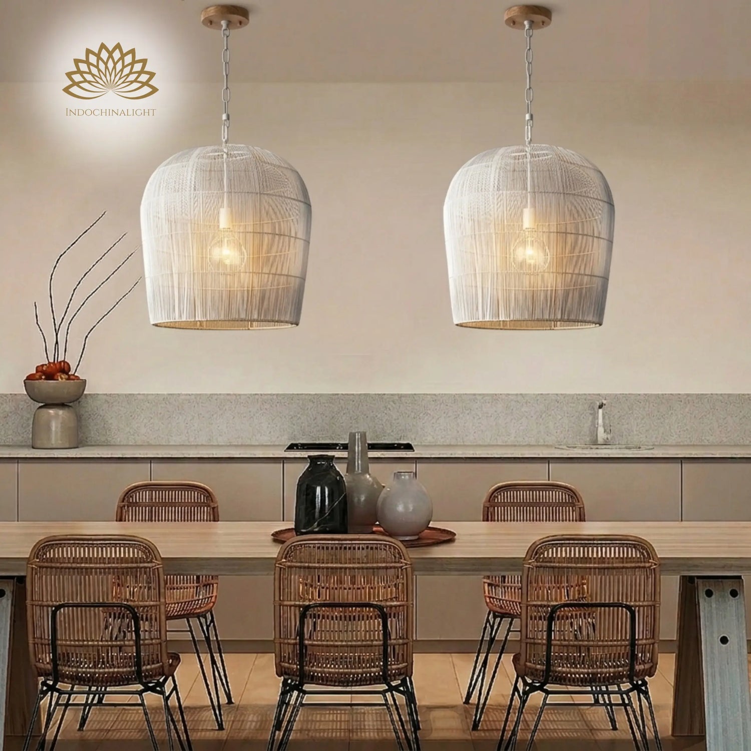 Cabrillo White Rattan Pendant Light