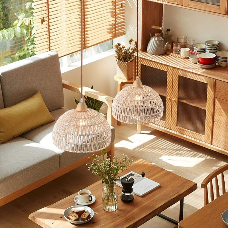 Campana Small White Rattan Dome Basket Pendant Light