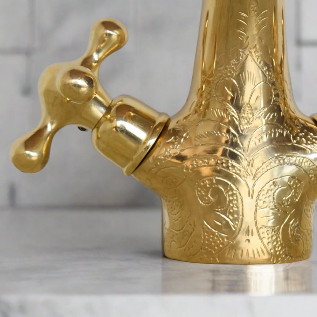 Brass Vanity Faucet with Engravings