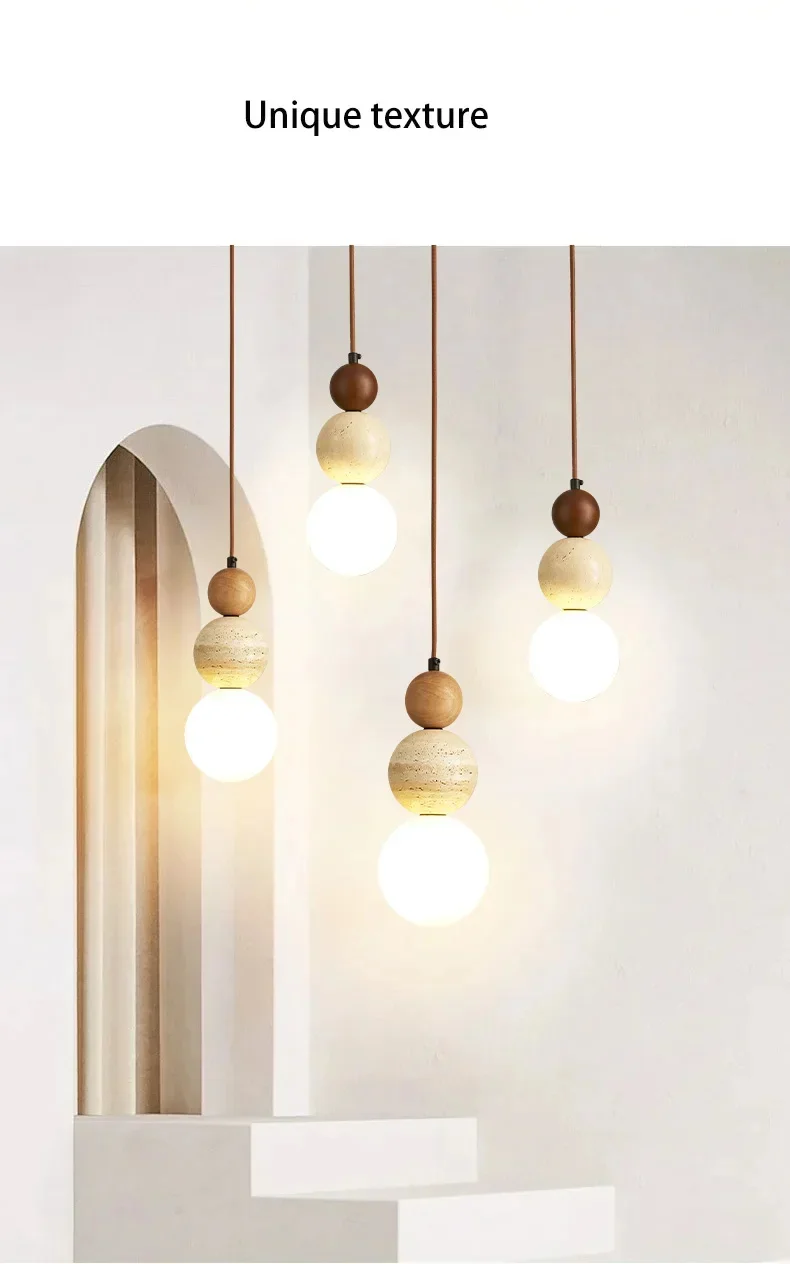 Elara Duo Wabi Sabi Three Ball Travertine Stone Pendant Light