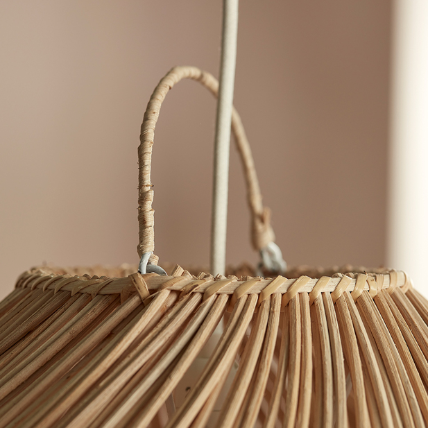 Cocoa Dome Rattan Pendant Light Over Farmhouse Kitchen Island