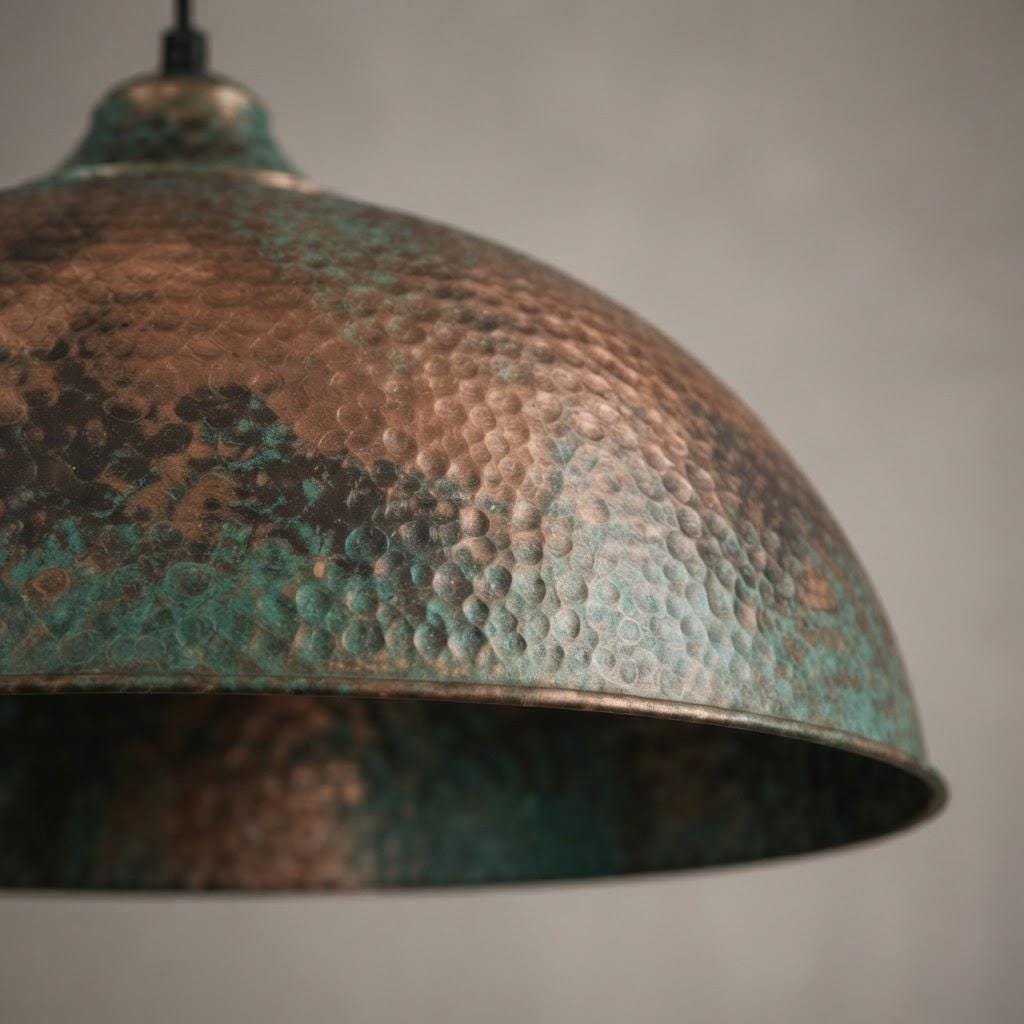 Copper Dome Pendant Light, Blue Green Patina Ceiling Lamp, Handmade Hammered Kitchen Island Fixture, Mediterranean Rustic Hanging Light