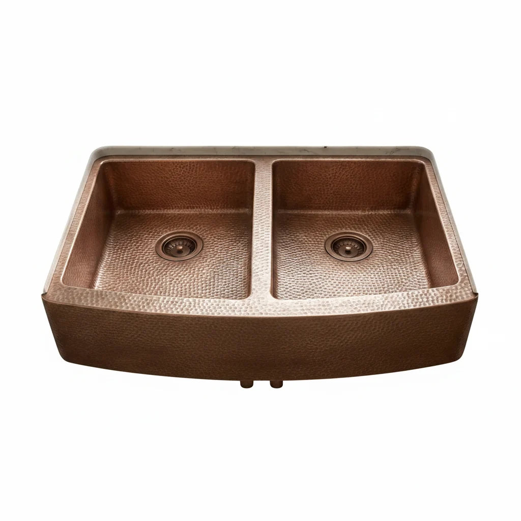 Copper Double Basin Farmhouse Sink for Elegant Kitchens