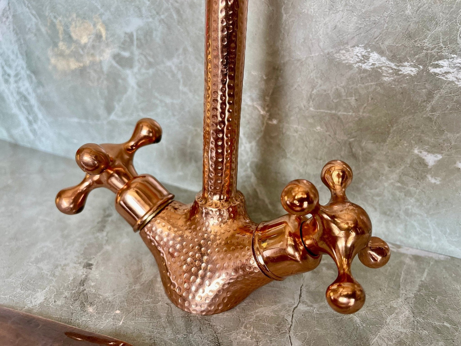 Copper Finish Engraved Bathroom Faucet - Gooseneck Single Hole Tap