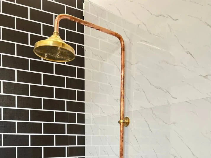 Luxury Copper Outdoor Shower System Wall Mounted Exposed Design