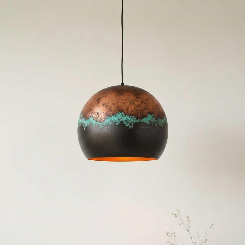 Copper Pendant Light, Modern Rustic Ceiling Lamp, Handmade 3 Tone Hanging Light, Farmhouse Kitchen Island Lighting