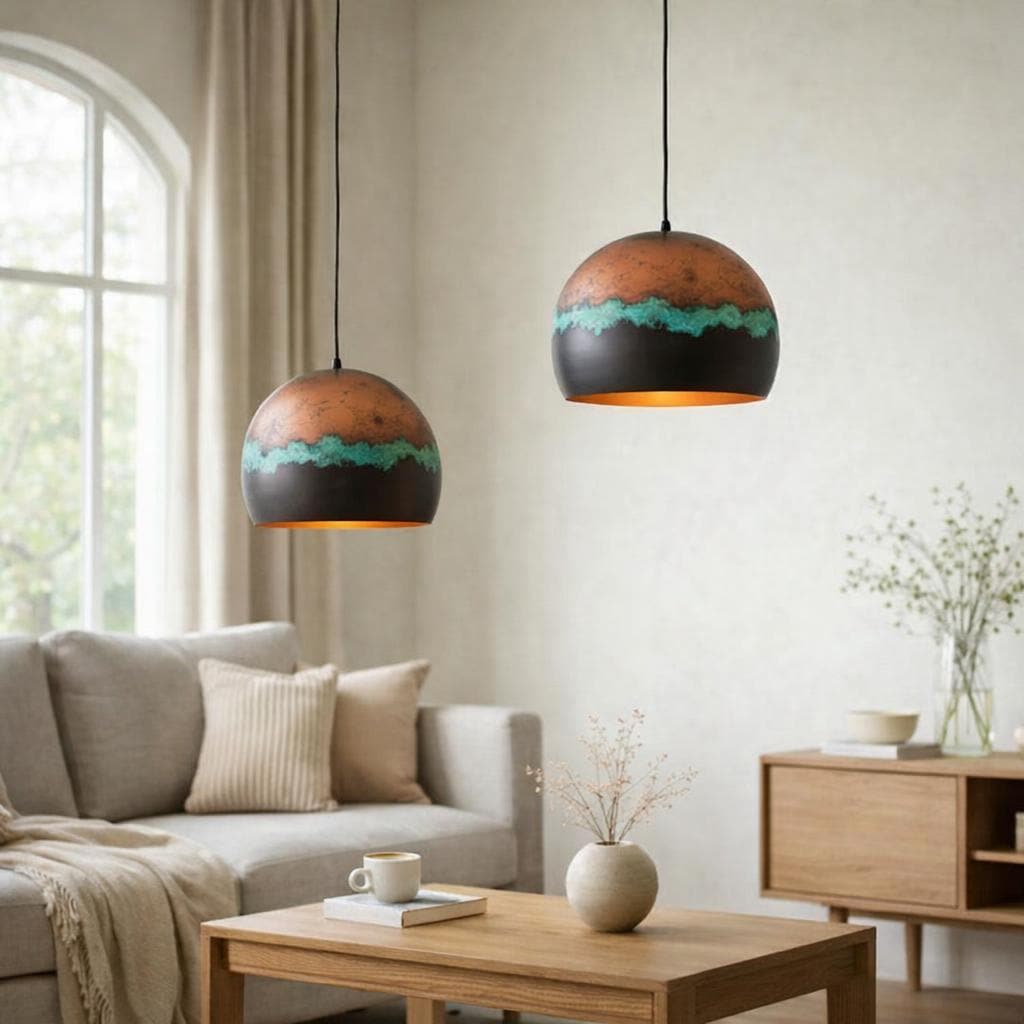 Copper Pendant Light, Modern Rustic Ceiling Lamp, Handmade 3 Tone Hanging Light, Farmhouse Kitchen Island Lighting