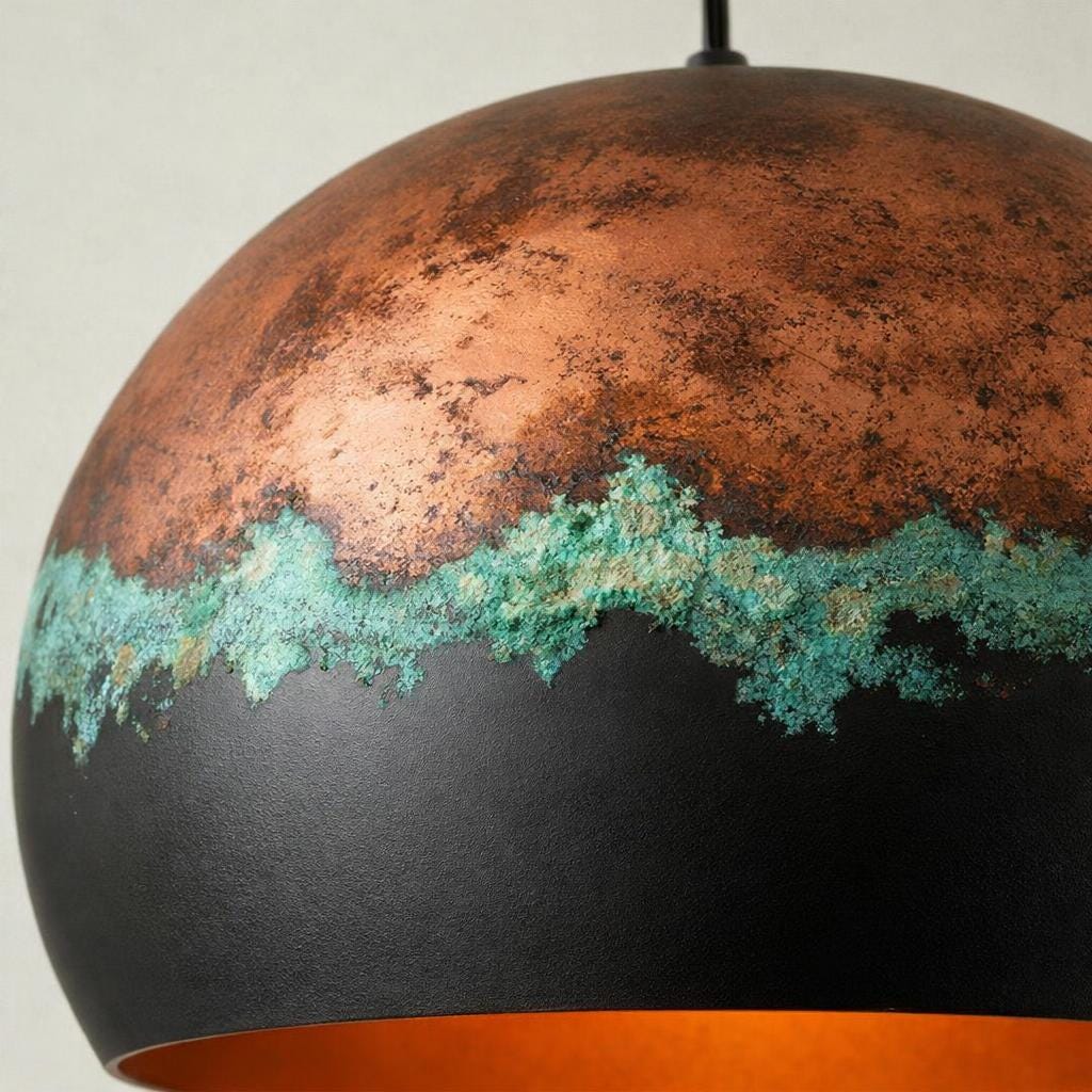 Copper Pendant Light, Modern Rustic Ceiling Lamp, Handmade 3 Tone Hanging Light, Farmhouse Kitchen Island Lighting