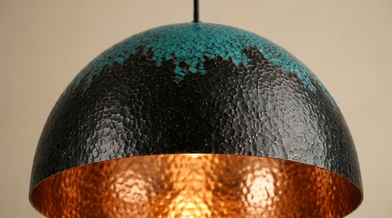 Copper Pendant Light | Patina Dome Hanging Lamp for Dining Room | Industrial Antique Ceiling Lighting | Kitchen Island Fixture