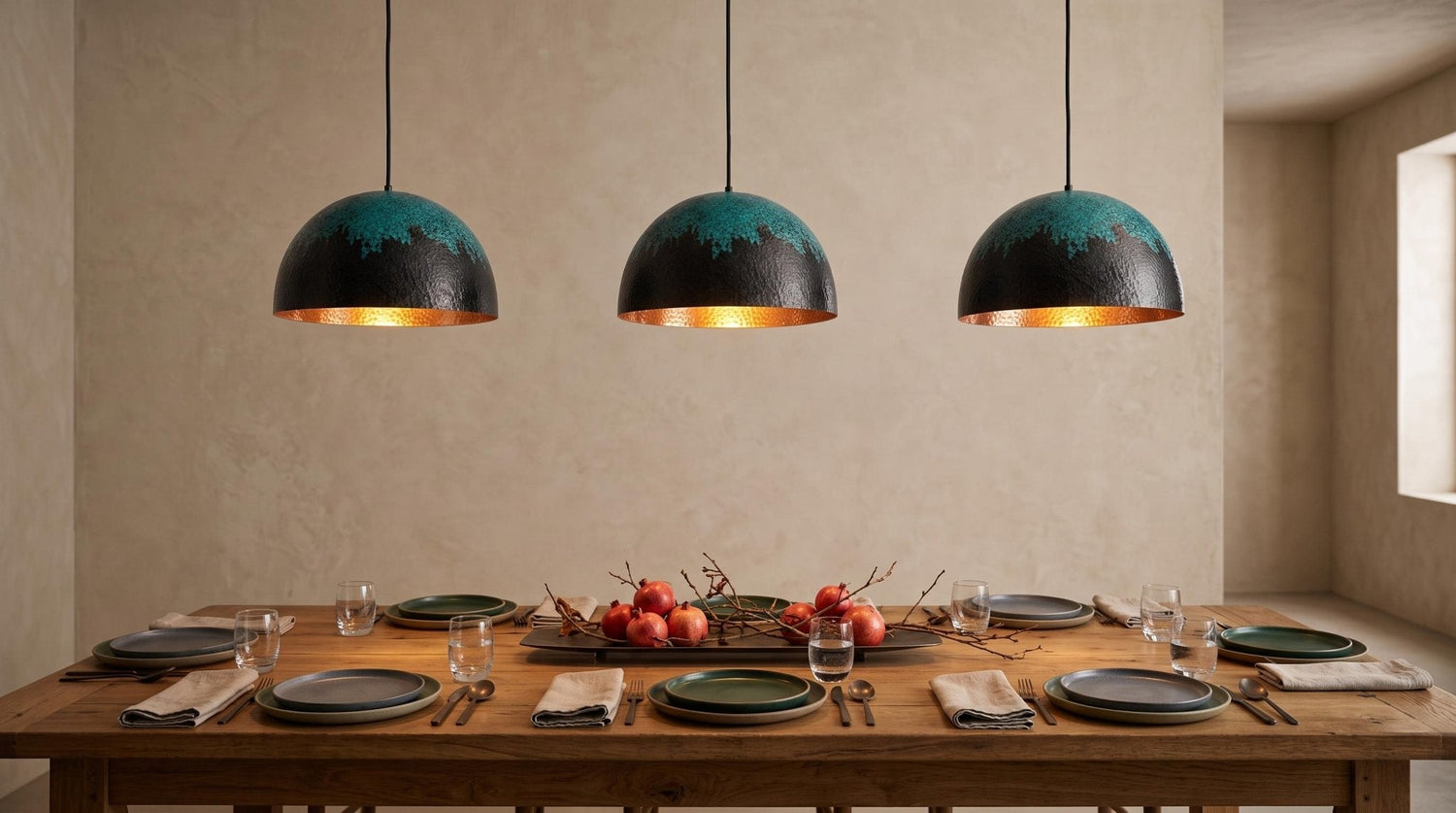 Copper Pendant Light | Patina Dome Hanging Lamp for Dining Room | Industrial Antique Ceiling Lighting | Kitchen Island Fixture