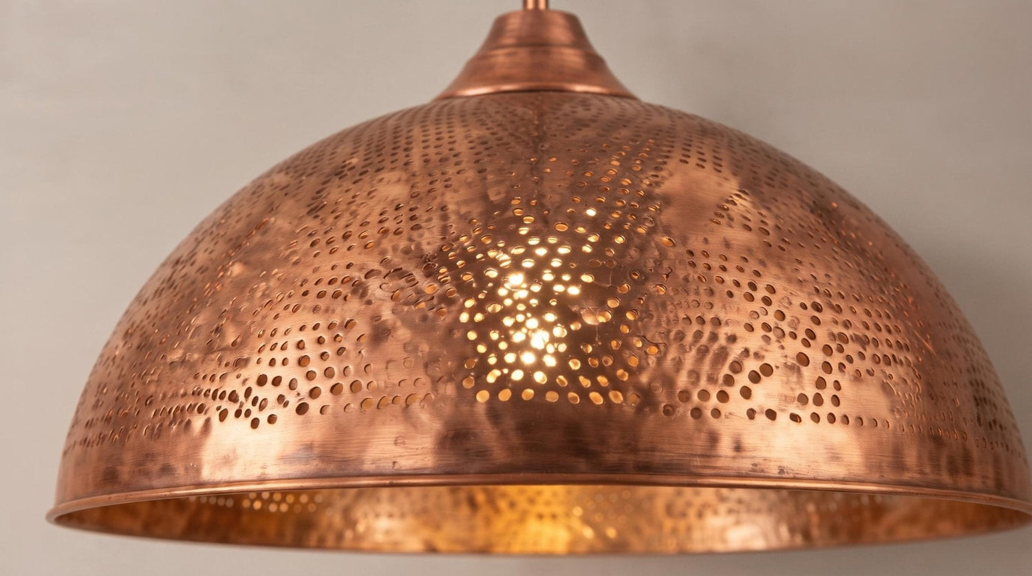 Copper Pendant Light, Solid Copper Dome Ceiling Lamp, Handmade Perforated Kitchen Island Fixture, Rustic Farmhouse Hanging Light