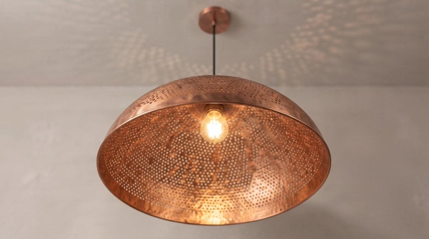Copper Pendant Light, Solid Copper Dome Ceiling Lamp, Handmade Perforated Kitchen Island Fixture, Rustic Farmhouse Hanging Light