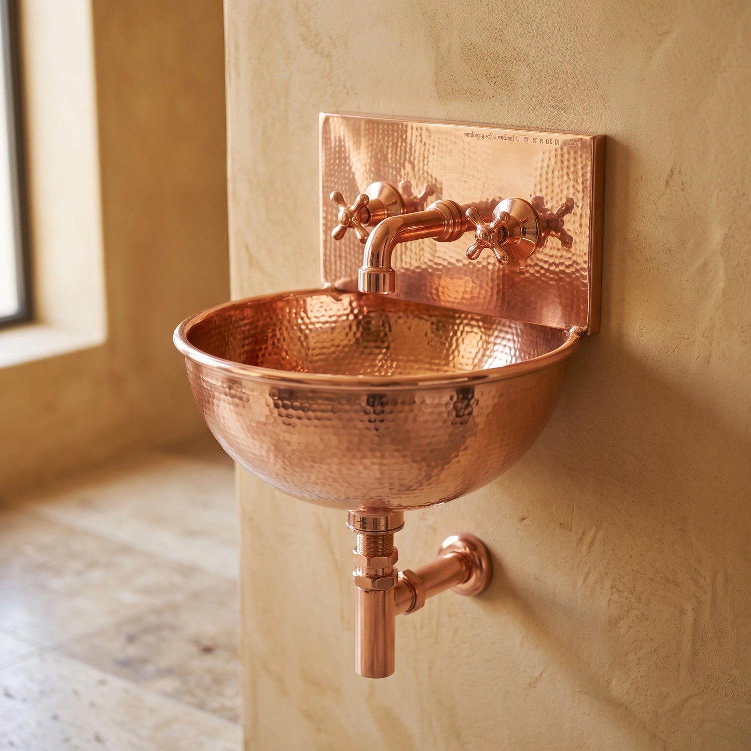 Copper sink a Wall Mount Sink for bathroom Handcrafted Rustic Bathroom Fixture copper sink with faucet bathroom