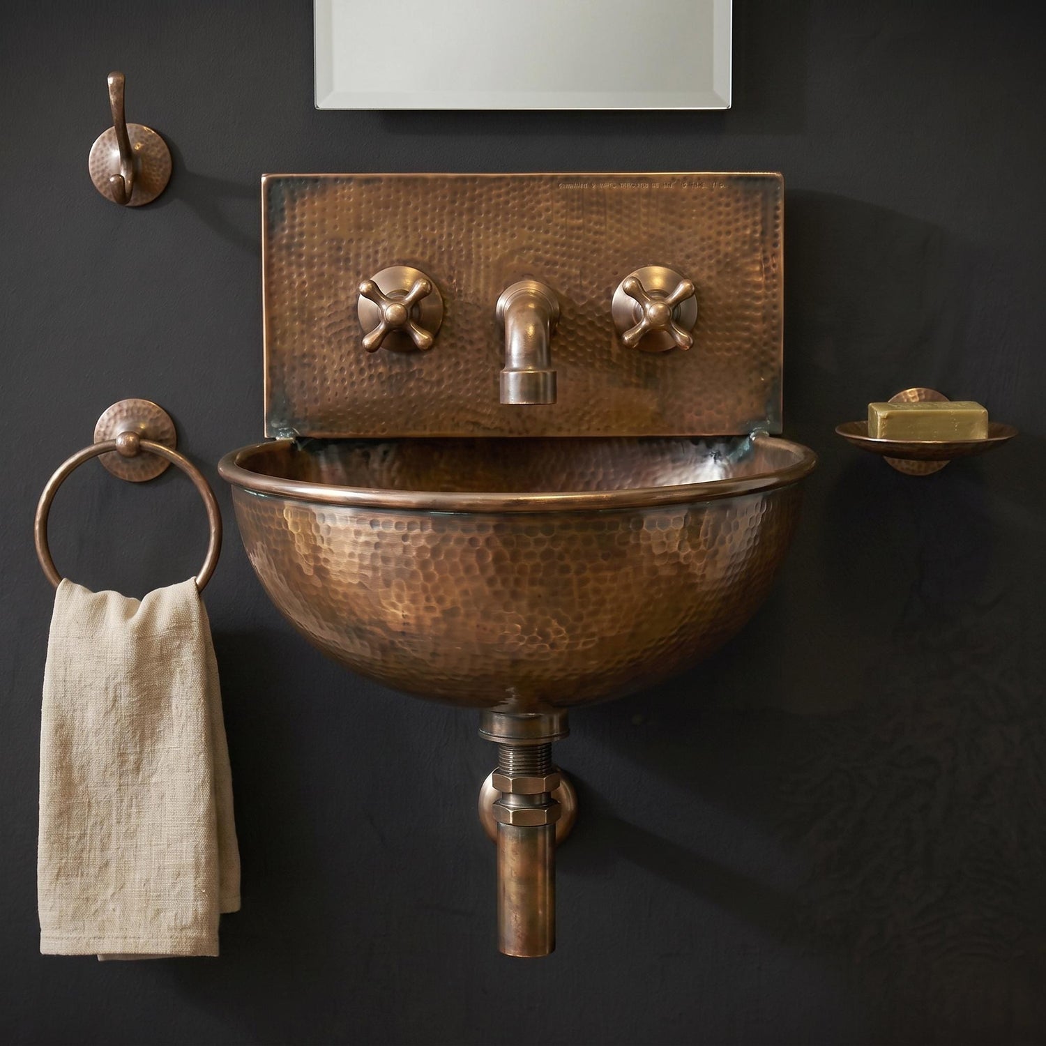 Copper sink aged Wall Mount Sink: Handcrafted Rustic Bathroom Fixture copper bathroom sink