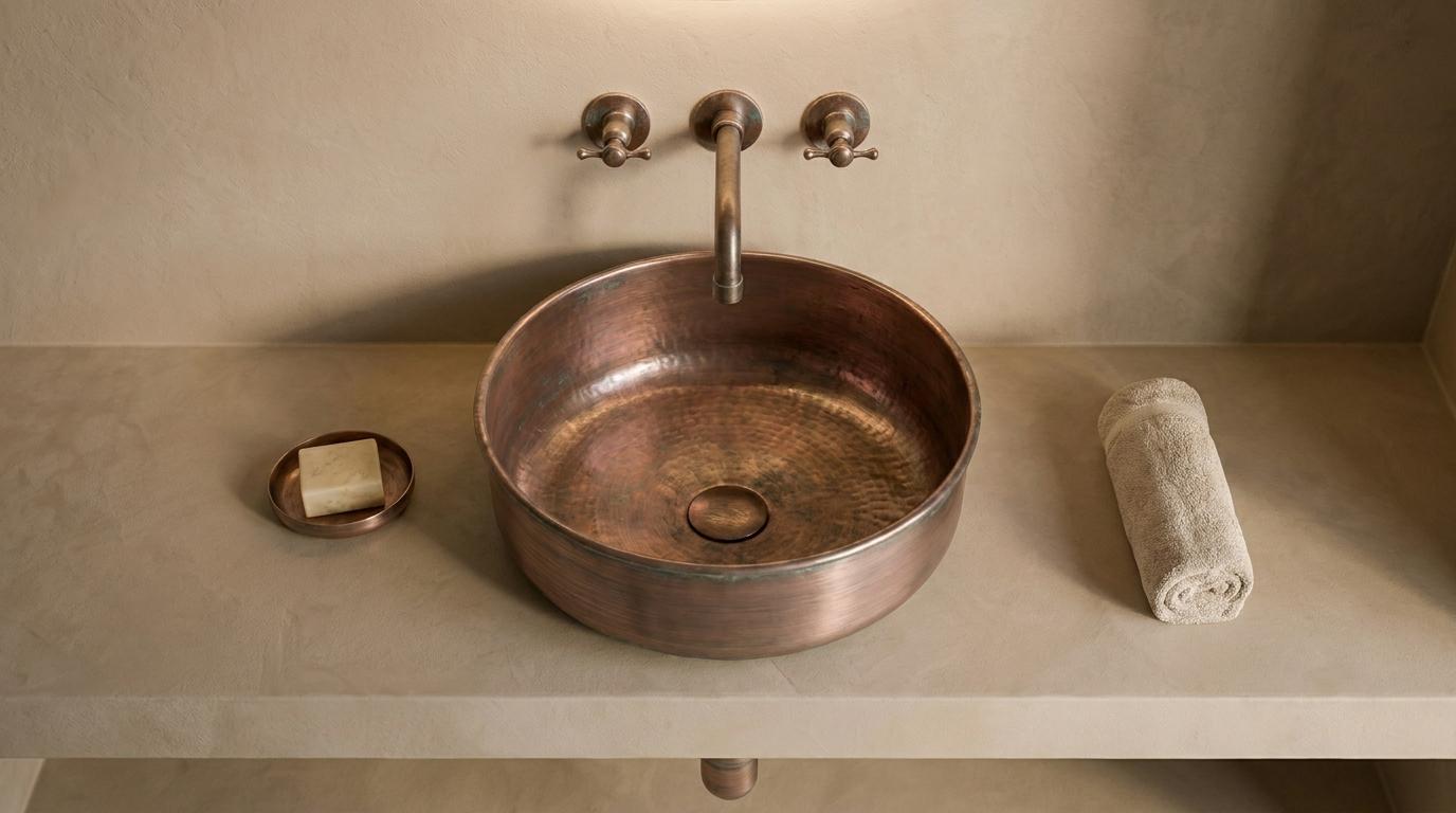 copper Vessel Sink, Round copper Bathroom Sink, Modern Countertop Vanity Basin, Handmade Solid copper Wash Basin,Moroccan Style Wash Basin