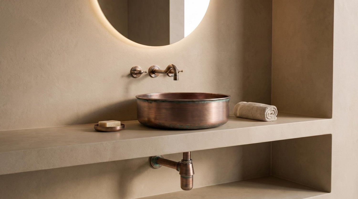 copper Vessel Sink, Round copper Bathroom Sink, Modern Countertop Vanity Basin, Handmade Solid copper Wash Basin,Moroccan Style Wash Basin