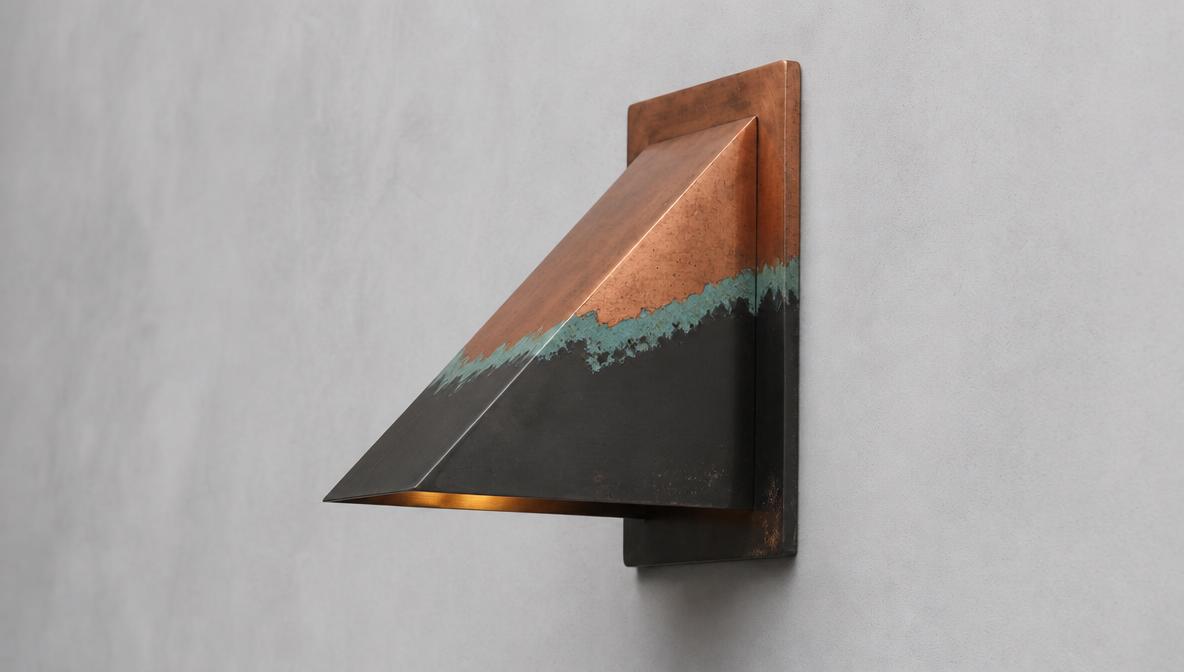 Copper Wall Light Indoor Outdoor, Ombre Three Tone Patina Sconce, Handmade Wedge Wall sconce, Turquoise Copper Porch Entryway Hallway Light