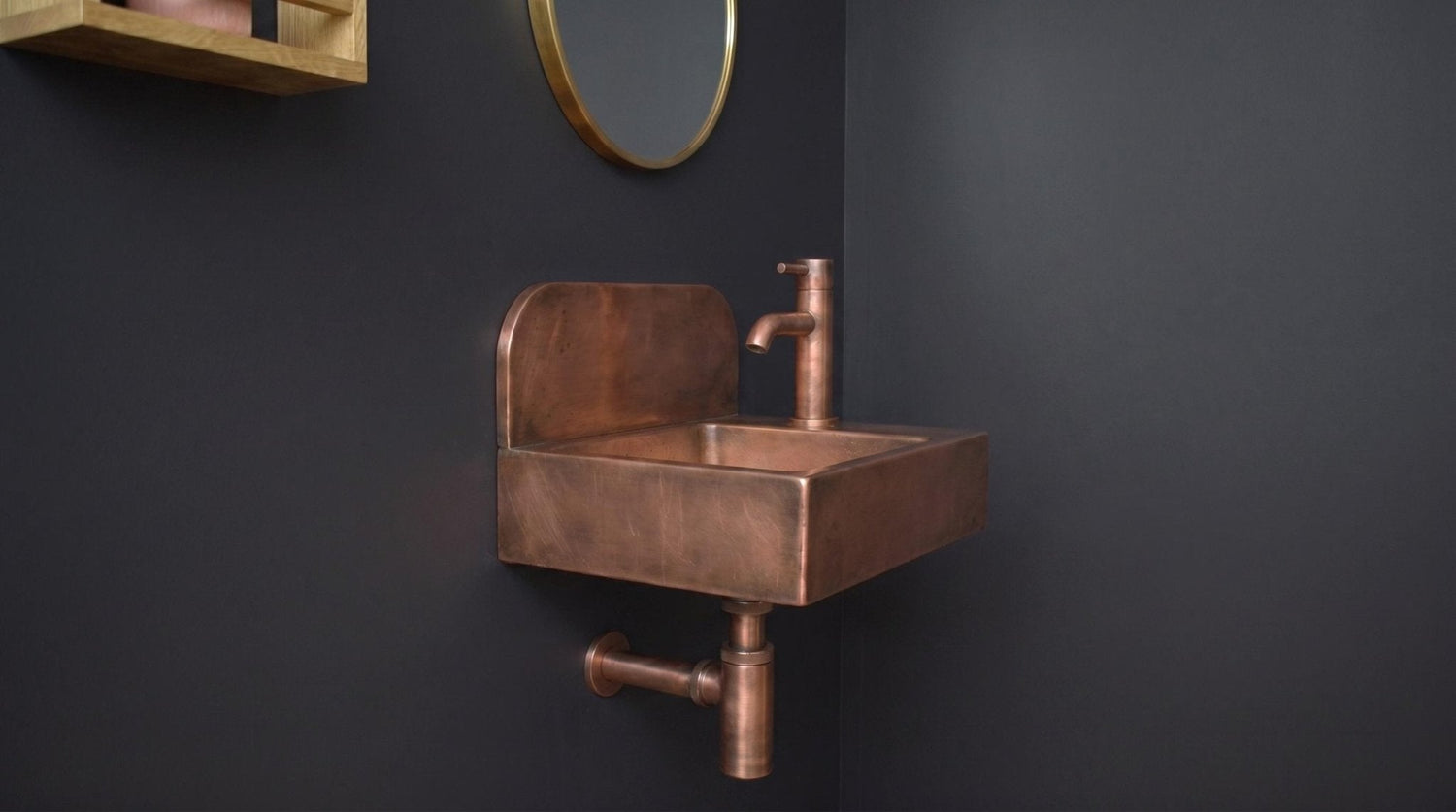 Copper Wall Mounted Sink with Faucet Floating Bathroom Sink | Handcrafted Rustic Copper Vanity | Small Space Powder Room Sink | DDP Ship