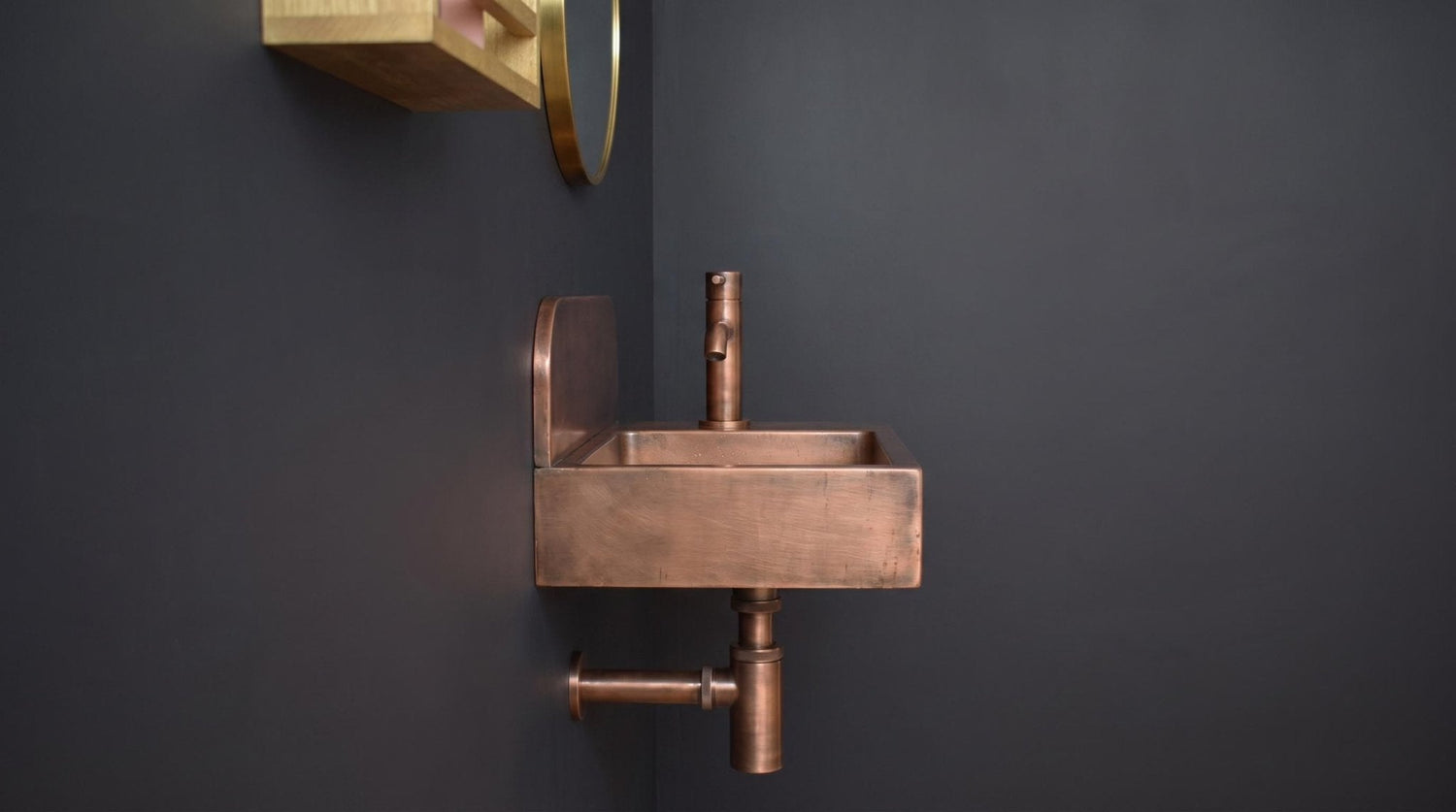 Copper Wall Mounted Sink with Faucet Floating Bathroom Sink | Handcrafted Rustic Copper Vanity | Small Space Powder Room Sink | DDP Ship
