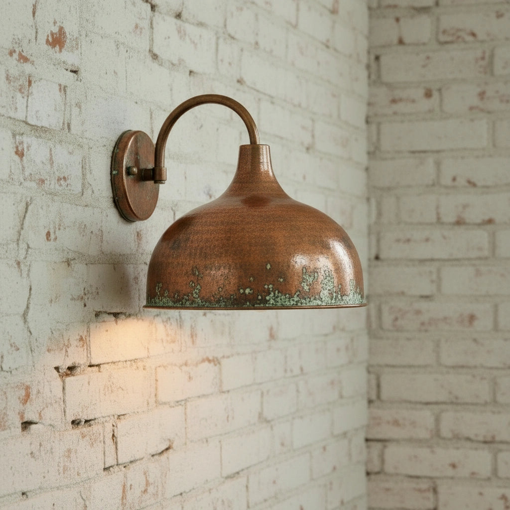 Rustic Patina Copper Wall Sconce – Handmade Vintage Outdoor Light