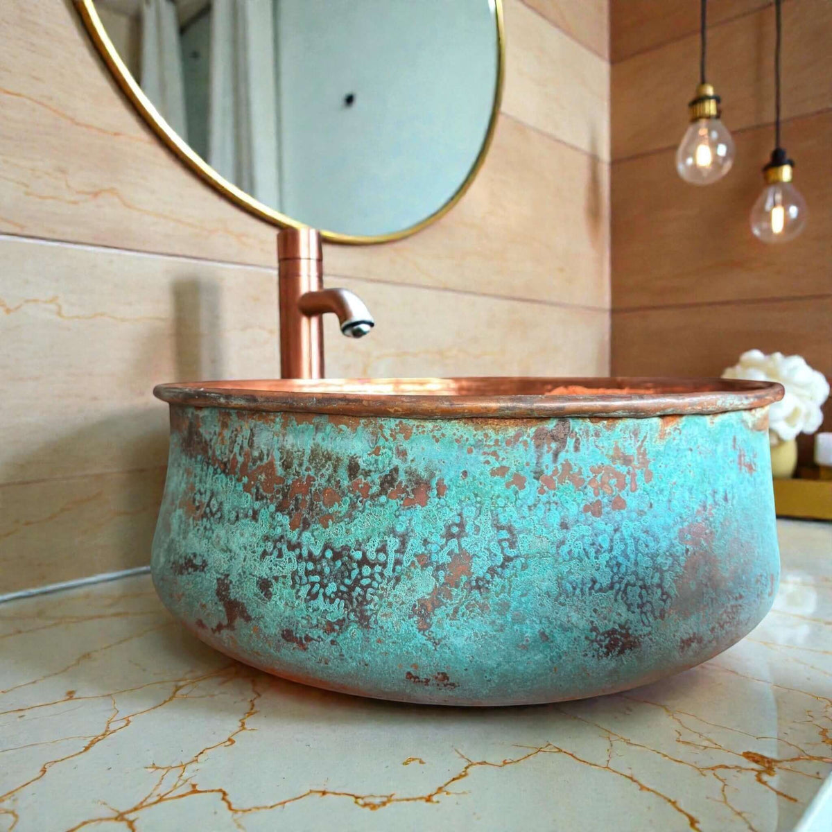 Handmade Green Patina Copper Vessel Sink
