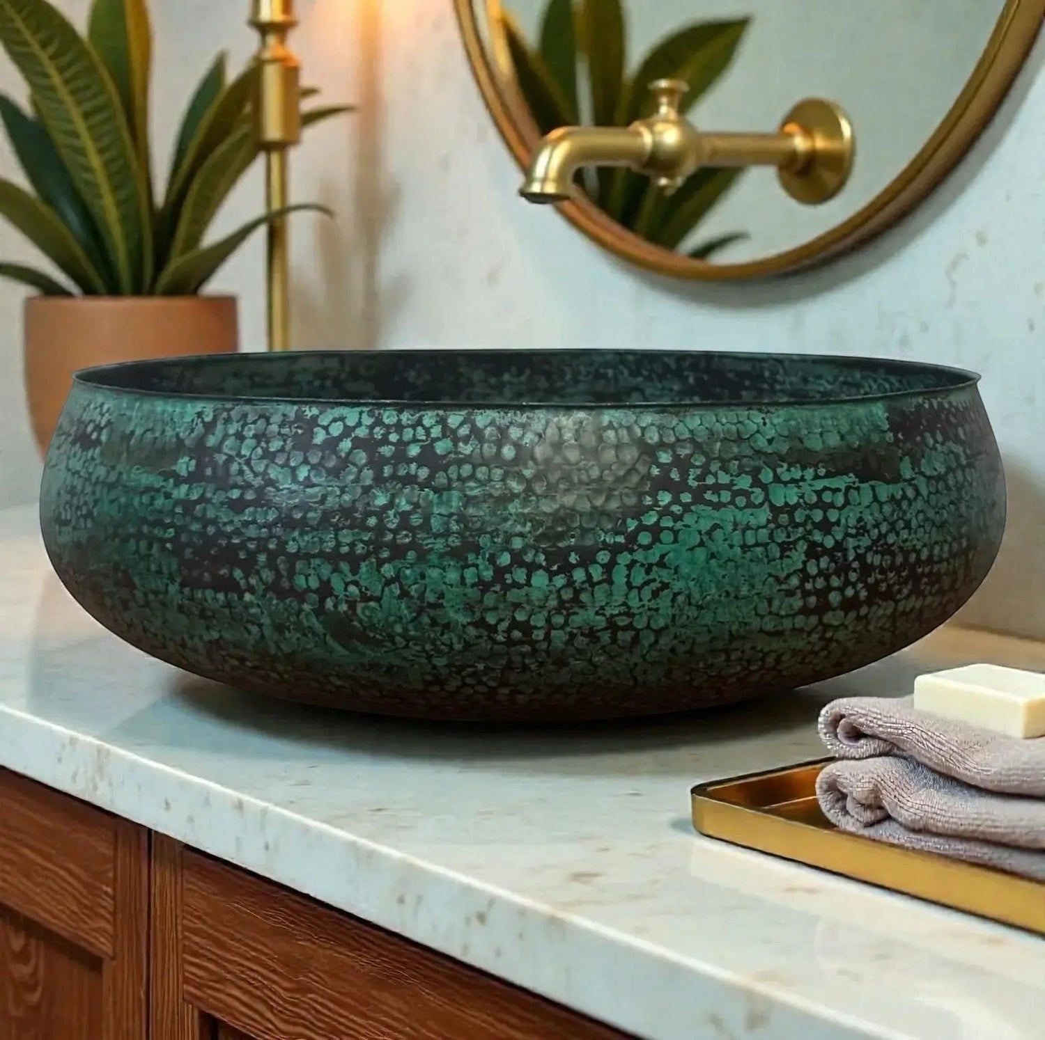 Green Patina Copper Vessel Sink