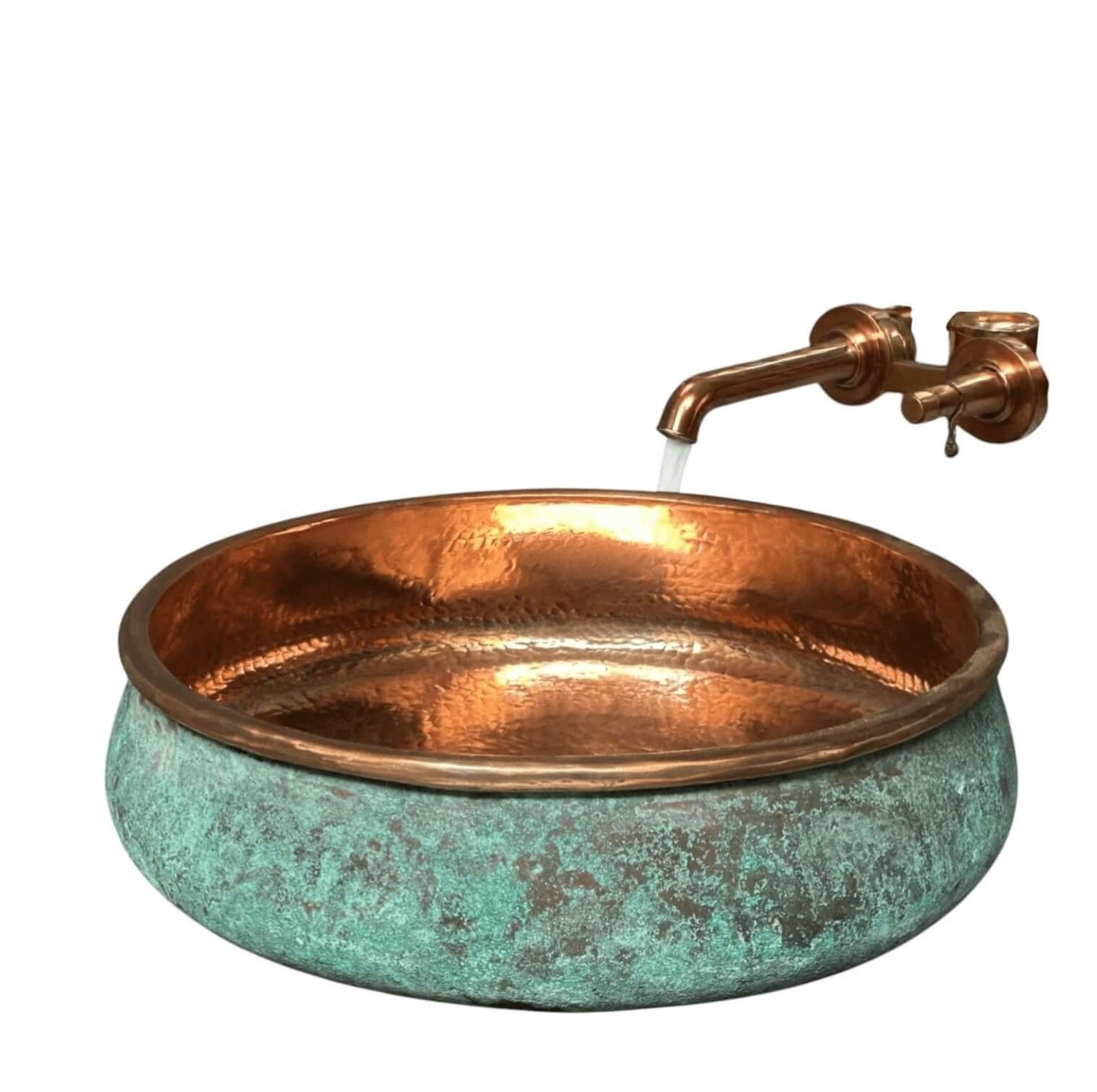 two tone green patina copper vessel sink