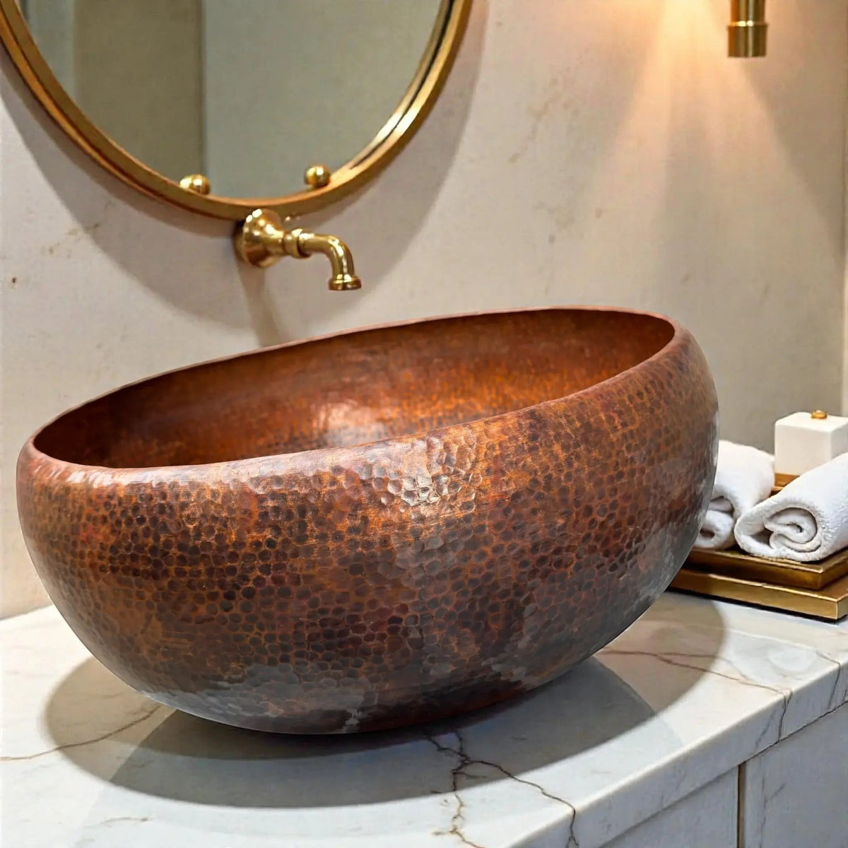 Hammered Brown Copper Vessel Sink