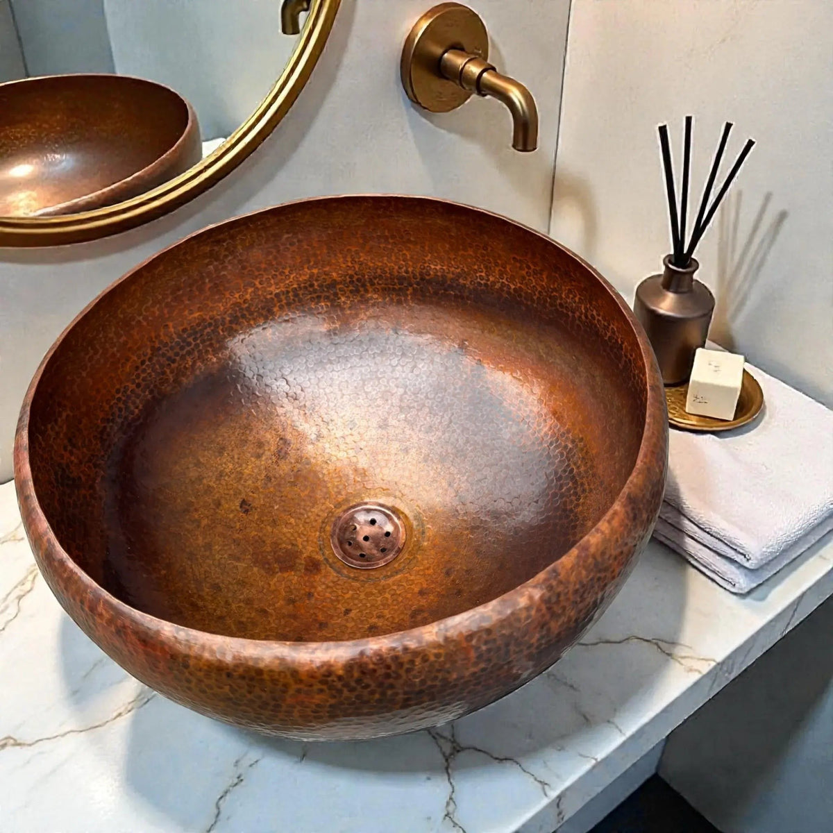 Hammered Brown Copper Vessel Sink