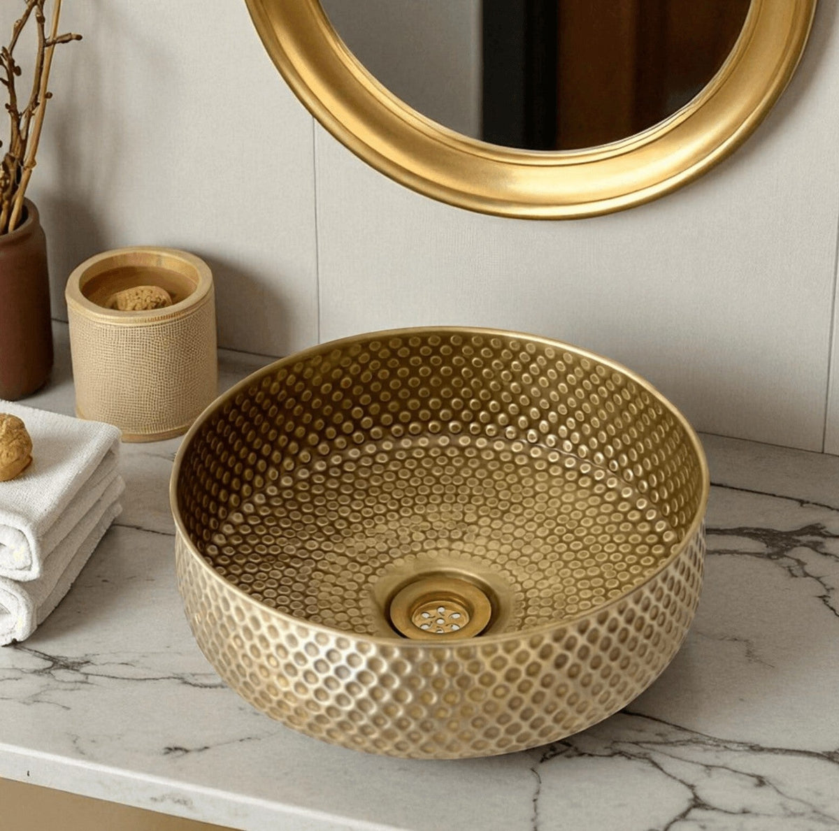 Oxidized copper vessel sink