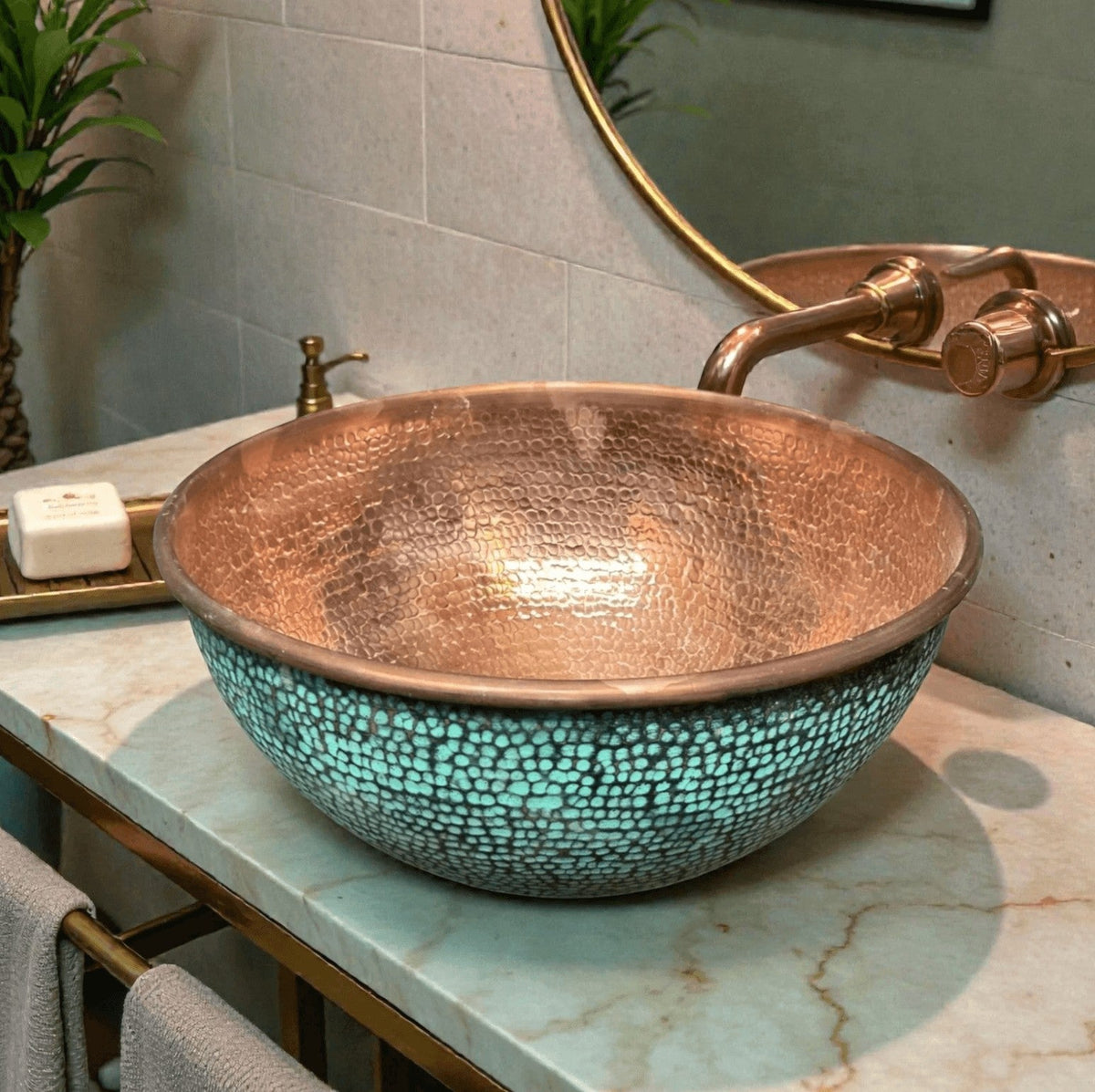 Turquoise Green Patina Copper Vessel Sink