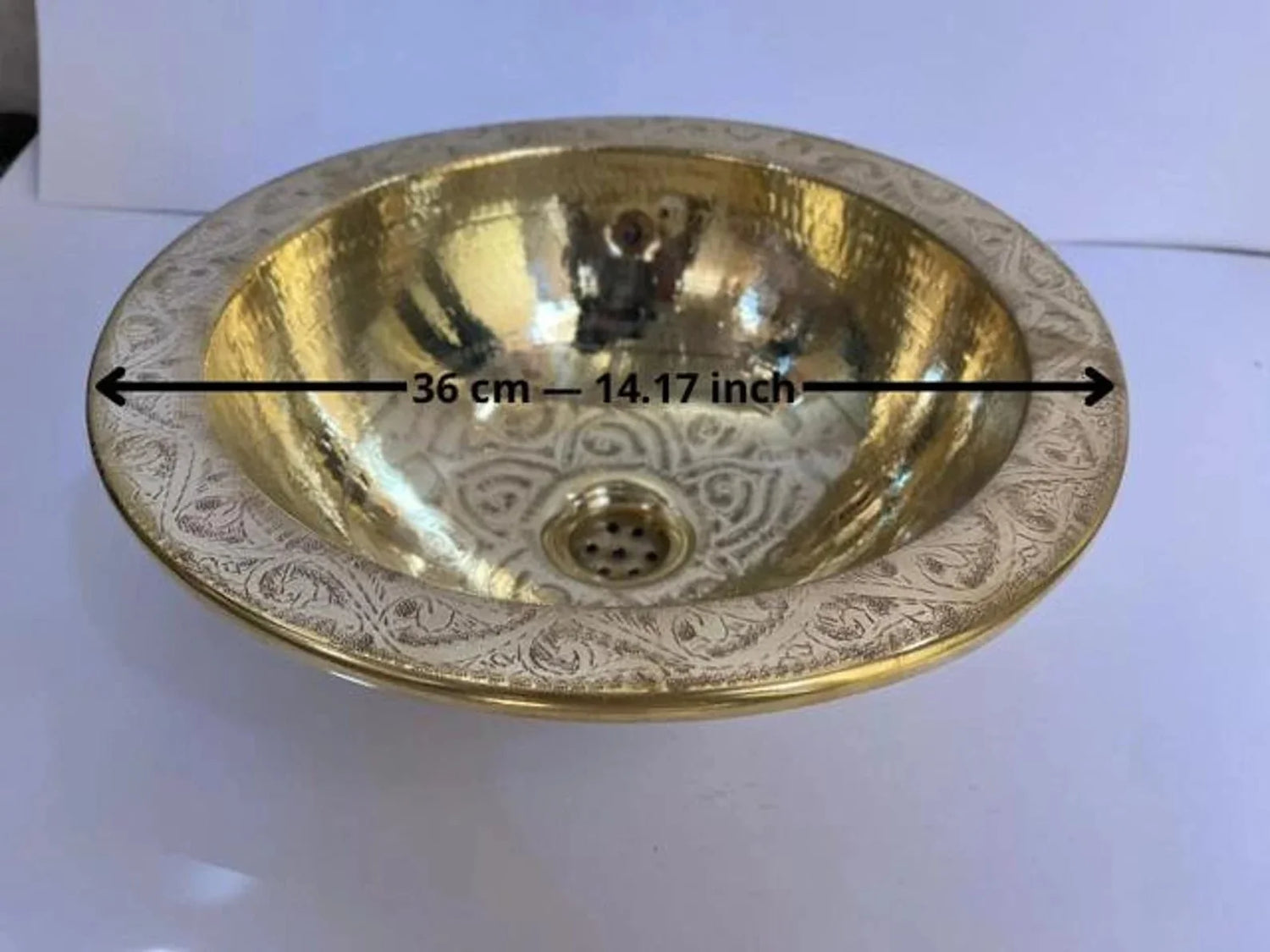 Custom Engraved Brushed Brass Sink - Round Unlacquered Bathroom Basin