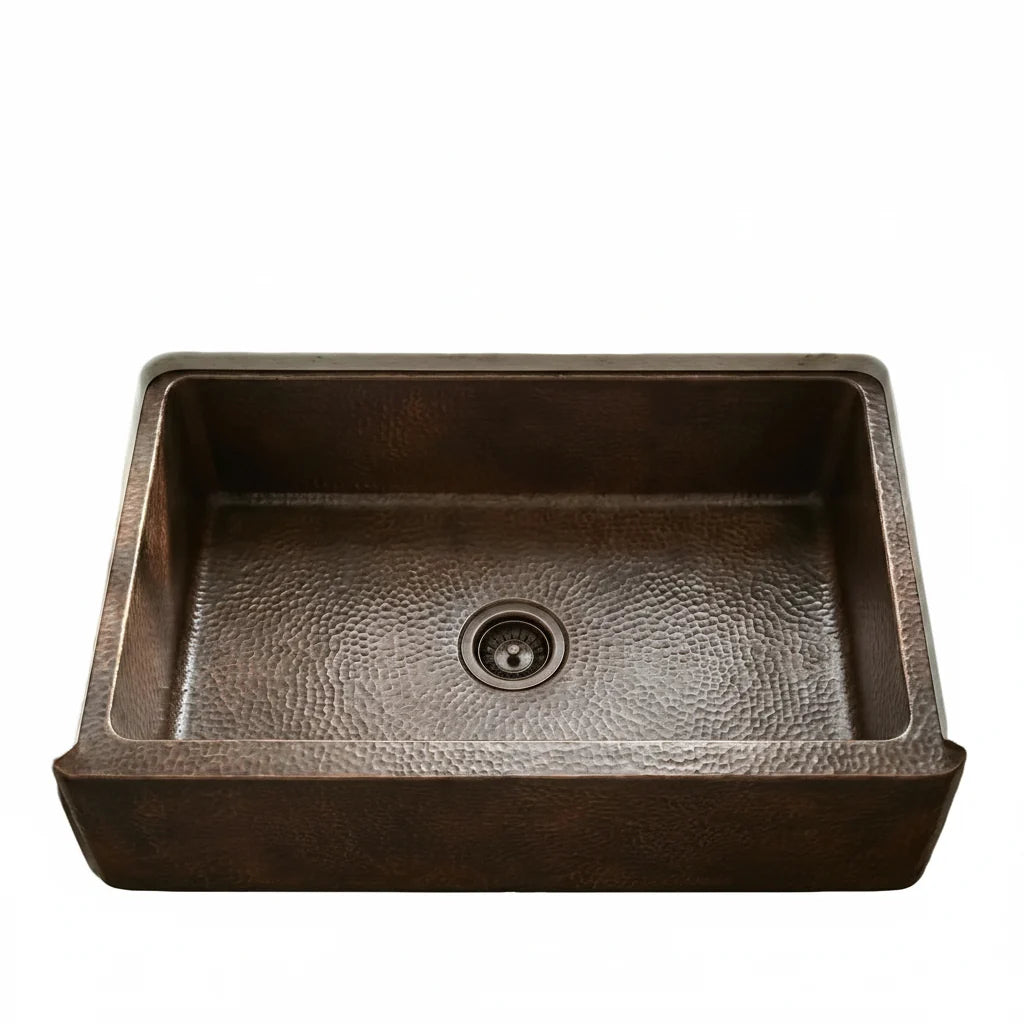 Dark Copper Farmhouse Apron Kitchen Sink with Double Bowl