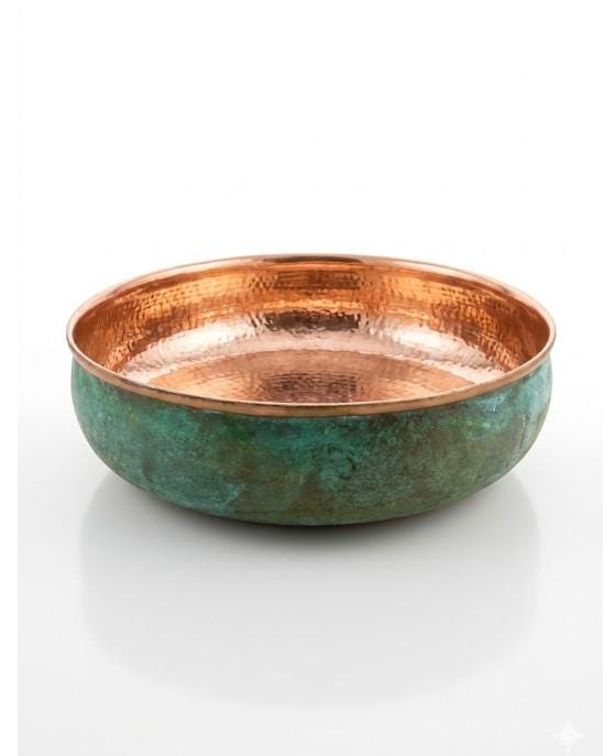 Green Patina Copper Sink – Handmade Hammered Copper Bowl With Oxidized Finish
