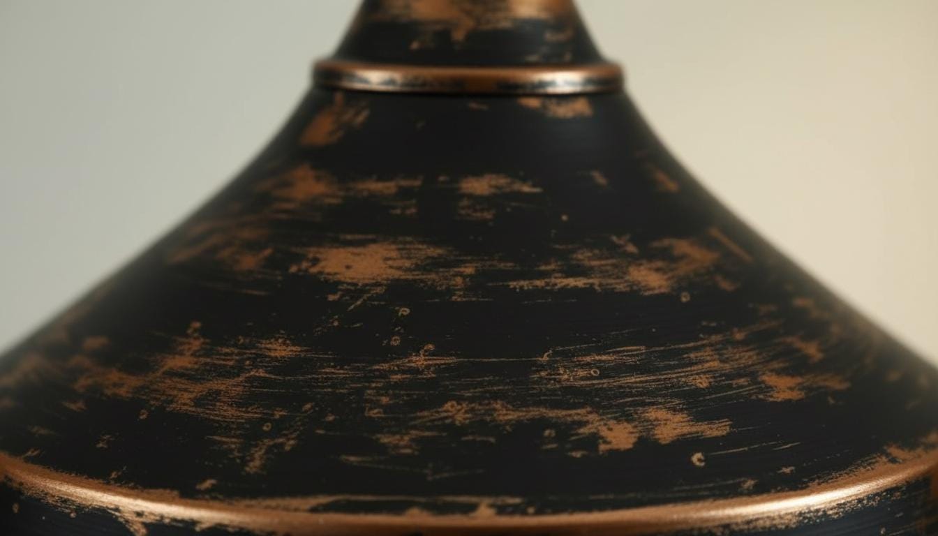 Distressed Black & Antique Copper Dome Pendant - Rustic Ceiling Lamp