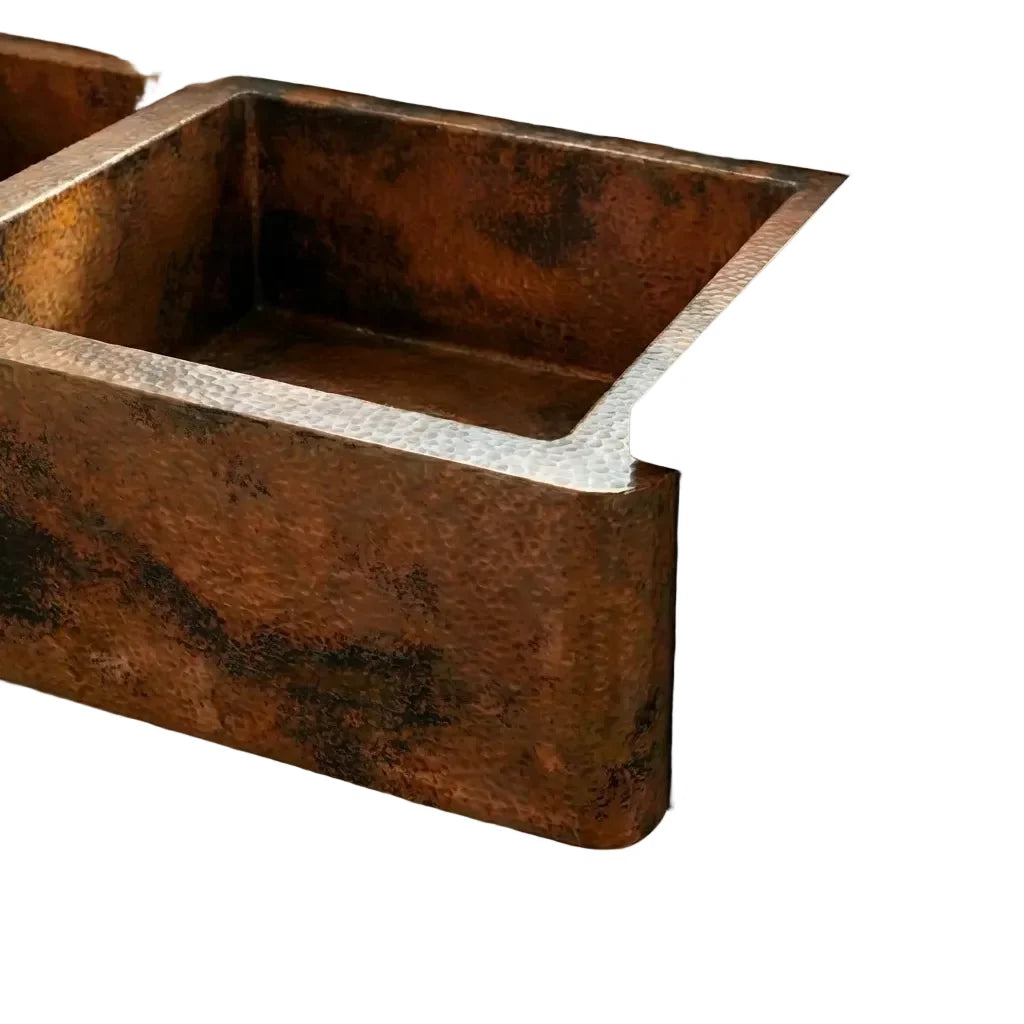 Double Bowl Farmhouse Copper Kitchen Sink for Rustic Elegance