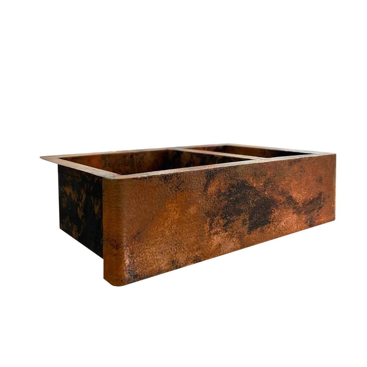 Double Bowl Copper Farmhouse Sink with Rustic Apron Front