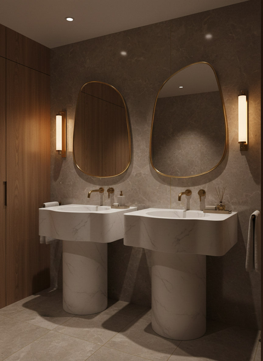 Varaudu Asymmetrical Brass Mirror Handmade Wall Bathroom Mirror 369099716 - Antique Brass Bathroom Mirror, Vanity Wall Decor