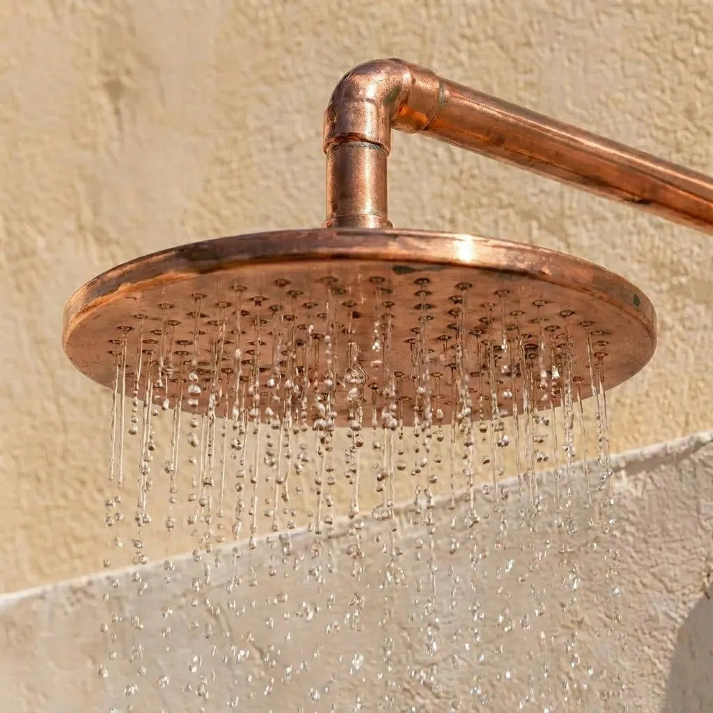 Outdoor Copper Shower System with Handheld Sprayer – Rustic Wall Mount Rain Shower Set