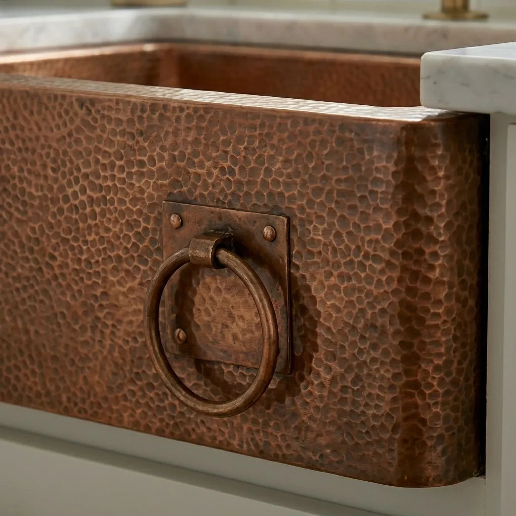 Hammered Copper Single-Bowl Farmhouse Sink with Rings - Ryla